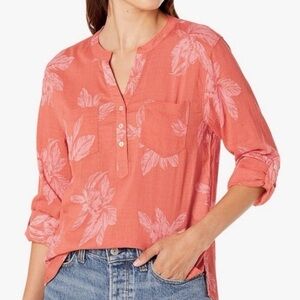 NEW Carve Designs Dylan Organic Cotton Gauze Shirt Terracotta Flora Peach L NWT